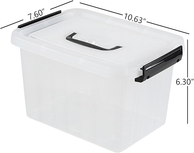 6.5 Quart Clear Storage Latch Box/Bins with Handle, 4-Pack Plastic Container with Lid