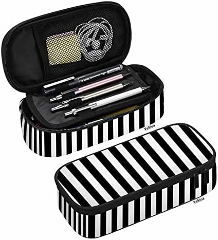 Yekiua Stripes Pencil Pouch Abstract Lines High Capacity Pencil Case Stationary Bag Cosmetics Bag Black White by Yekiua