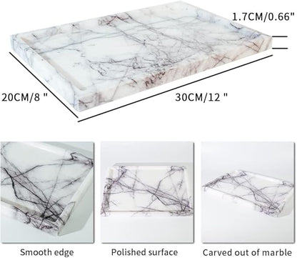 Real Luxurious Vanity Tray Natural Genuine Marble Storage Tray for Home Decor Stone Tray for Bathroom/Kitchen/Vanity/Dresser Non-Resin/Non-Ceramic(Lilac)
