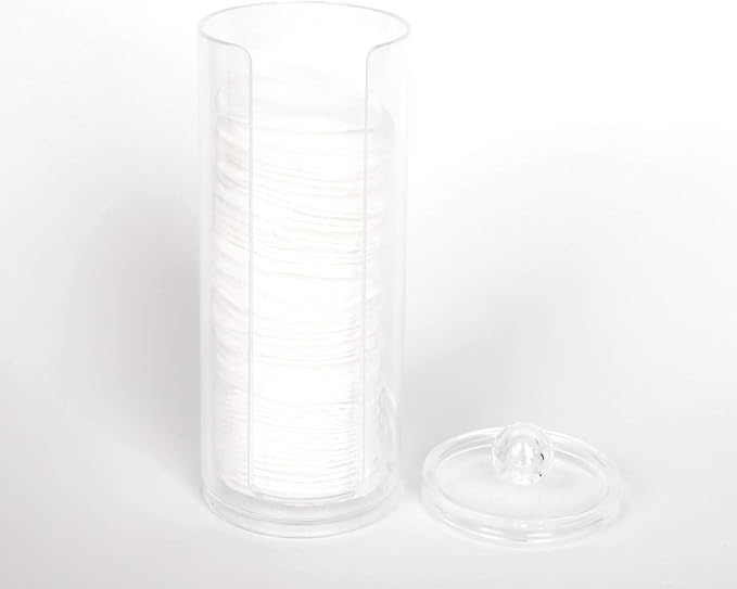 Cosmetic Cotton Pad Holder - Acrylic Makeup Remover Organizer with Dispenser & Storage Rack