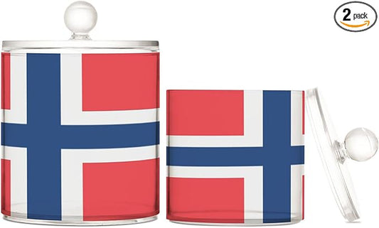 DOMIKING Norway Flag 2 Pack Bathroom Canisters Cotton Swab Holder Dispenser Plastic Cotton Ball Jar Acrylic Storage Containers for Floss Cotton Ball Makeup Sponges