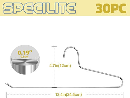 SPECILITE 30 Pack Open Ended Metal Pants Hangers for Jeans, Slacks, Leggings, Towel, Scarf, Heavy Duty & Space-Saving, Sliver