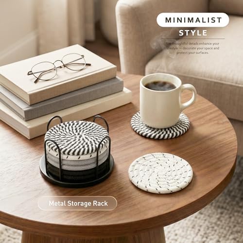 Lazebox Coasters Set of 8 for Drinks, 4 Inch Large Coasters for Coffee Table, Tabletop Protection for Hot & Cold Drinks, Versatile Coasters for Home Decor, Non-Slip & Easy to Clean, Classic Black - Image 2