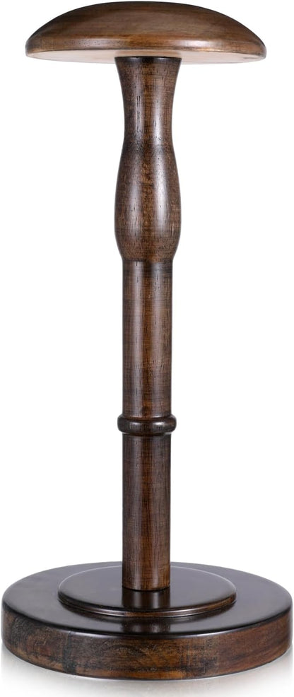 Ptwola Freestanding Vintage Cowboy Hat Stand, Wood Rustic Brown Tabletop Hat Rack Caps Wig Organizer Display Holder with 5.1" Dome Shape Retention for Dresser Closet Desktop Store Home Decor