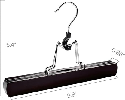 HOUSE DAY Wooden Pants Hangers 10 Pack, Non Slip Wood Skirt Hangers, Wood Jeans/Slack Hanger with 360° Swivel Hook, Clamp Hanger for Skirts, Slacks