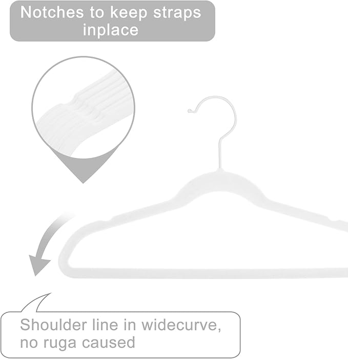 MIZGI Kids Velvet Hangers,Non-Slip Big Kids Hangers,14 Inch Hangers for Youth,Teen Clothes,Pack of 50（White/White）