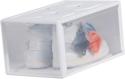 Luxshiny Plastic Basketball Shoe Box 36X26X20Cm White, Stackable Shoes Storage Container for Home Closet Organization