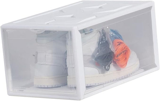 Luxshiny Plastic Basketball Shoe Box 36X26X20Cm White, Stackable Shoes Storage Container for Home Closet Organization