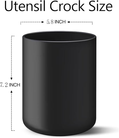 LATCHHOOK Black Kitchen Utensil Holder for Countertop, Large 7.2 Matte Ceramic Cooking Utensil Crock for Counter Easy to Clean, Modern Spatula Holder for Farmhouse Décor 7.2×5.8 INCH