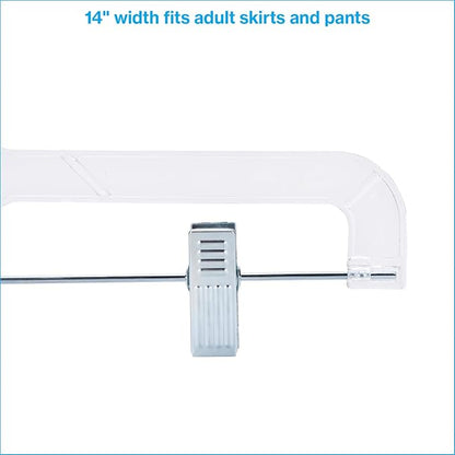 SSWBasics 14 Inch Clear Plastic Skirt Hangers and Pants Hangers with Clips - Pack of 20 Durable Hangers with Clips for Skirts and Pants