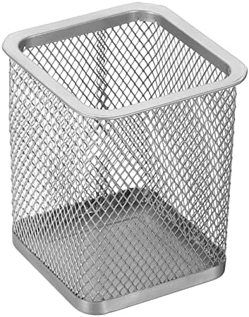 PATIKIL Mesh Pen Holder, Pencil Holder Pencil Basket Pen Cup Locker Organizer Square Makeup Brush Holder for Desk Accessories, Silver by PATIKIL