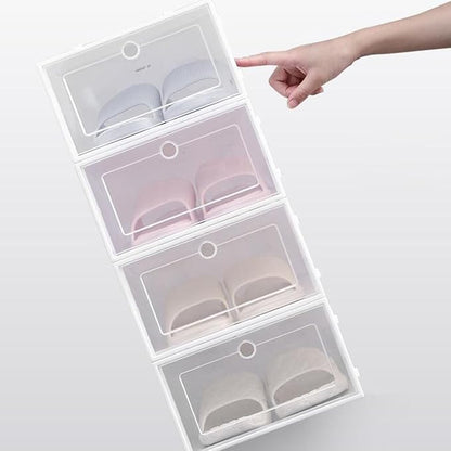 VICASKY Thicken Shoe Storage Boxes with Flip Lid 6pcs 33x23x13cm White Moisture and Dust Resistant Shoe Organizer for Closet and Entryway