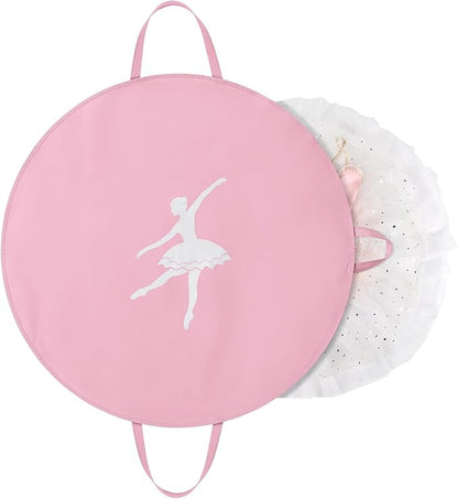 KEEGH Girls Tutu Garment Bag 35 Inch Ballet Tutu Bag, Foldable Dance Costume Garment Bag for Hanging Clothes, Pancake Dance Bag for Dancers with Handle Strap for Travel or Storage, Pink