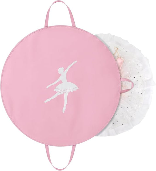 KEEGH Girls Tutu Garment Bag 35 Inch Ballet Tutu Bag, Foldable Dance Costume Garment Bag for Hanging Clothes, Pancake Dance Bag for Dancers with Handle Strap for Travel or Storage, Pink