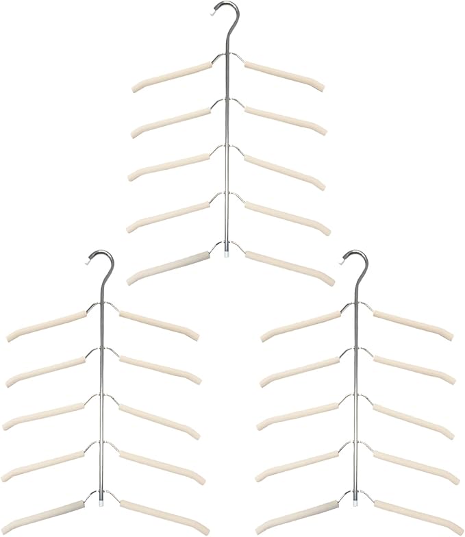 3-Pack 5-in-1 Space Saving Blouse Hangers - Non-Slip Padded Swing Arm Coat Hangers, Heavy Duty Stainless Steel for Shirts & Sweaters (White)