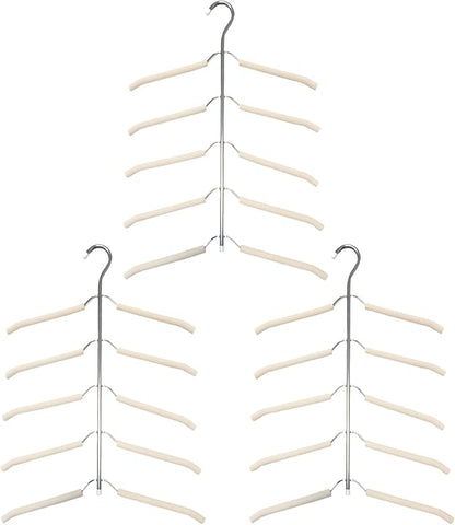 3-Pack 5-in-1 Space Saving Blouse Hangers - Non-Slip Padded Swing Arm Coat Hangers, Heavy Duty Stainless Steel for Shirts & Sweaters (White)