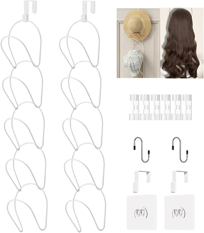 LINFIDITE 10 Pack Hat Rack Hanger Holder Organizer Closet Hanging Baseball Cap Display Storage Rack for Scarves Handbags Towels Clothes Ties Over Door Wall Mounted w Hanging Hook White