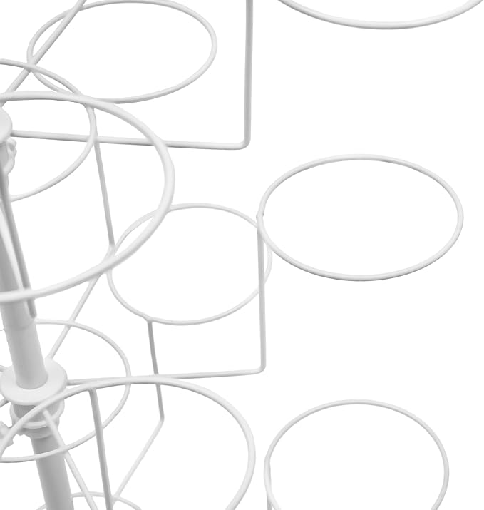 Freestanding Rotating Hat Display Rack: 7-Tiers, 35 Hooks, with Wheels, Black Metal Floor Stand for Hats, Wigs, and Caps - Ideal for Retail Stores and Organizing Headwear. (White)