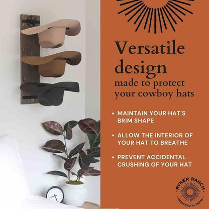Ryker Ranch Cowboy hat Rack for Wall | Western hat Rack | Rustic Wood and Metal Cowboy hat Hanger