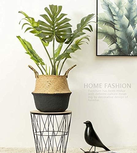 Seagrass Storage Basket, Natural Woven Storage Basket (Black 7 inch D x 8 inch H)