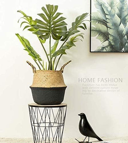Seagrass Storage Basket, Natural Woven Storage Basket (Black 7 inch D x 8 inch H)