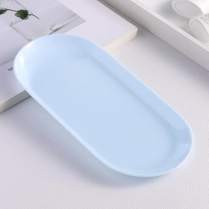3Pcs Manicure Tools Storage Tray, Oval Plastic Storage Dish Nail Art Accessory Display Trays, Jewelry Rhinestone Organizer Plate, Makeup Cosmetic Nail Decorations Storages Plate（Blue）