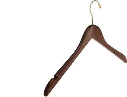 Quality Semi Curved Wooden Suit Hangers, 80-Pack Smooth Finish Solid Wood Coat Hanger with Swivel Hook, Jacket, Pant, Dress Clothes Hangers (Walnut - Gold Hook, 80)