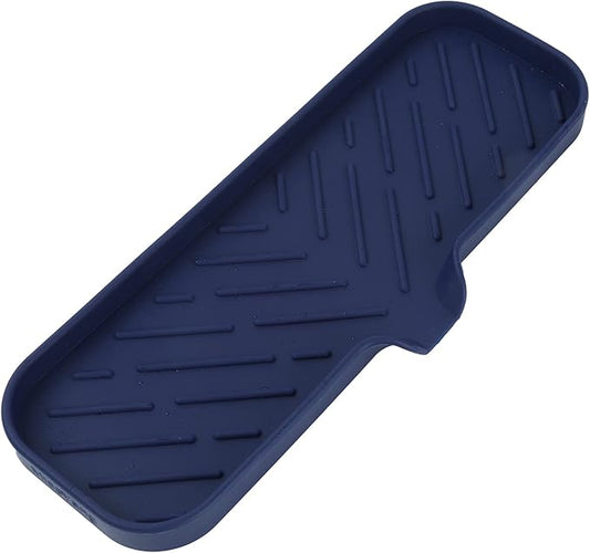 MicoYang Silicone Bathroom Soap Dishes with Drain Spout-Kitchen Sink Organizer,Sponge Holder,Dish Soap Tray,Perfect for Dispenser,Scrubber,Bottle,Cup on Sink or Counter-Navy Blue 12"×4"