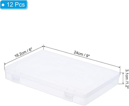 PATIKIL 9x6x1.2inch Clear Storage Box with Hinged Lid, 12Pack Plastic Stackable Rectangle Organizer Container for Beads Jewelry Small Items Art Craft Projects