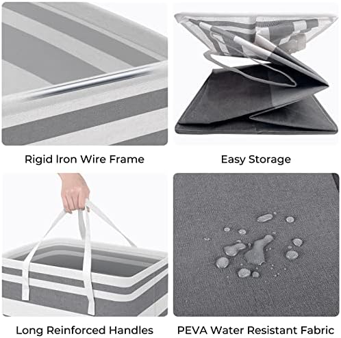 HomeHacks 2-Pack Large Laundry Basket, Waterproof, Freestanding Laundry Hamper, Collapsible Tall Clothes Hamper with Extended Handles for Clothes Toys in the Dorm and Family Gradient Grey, 88L - Image 2