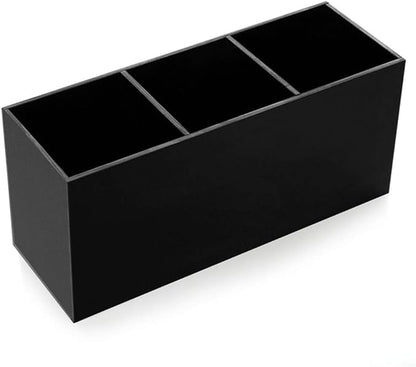 AKOAK 1 Pack Black and White Three Grid desktop Storage Box, Girl Makeup Brush Lipstick Eyebrow Pencil Display Stand, Office Pen Holder, Dressing Table, Bathroom Makeup Tool Storage Box (Black)