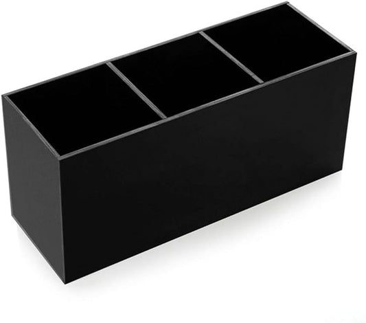 AKOAK 1 Pack Black and White Three Grid desktop Storage Box, Girl Makeup Brush Lipstick Eyebrow Pencil Display Stand, Office Pen Holder, Dressing Table, Bathroom Makeup Tool Storage Box (Black)