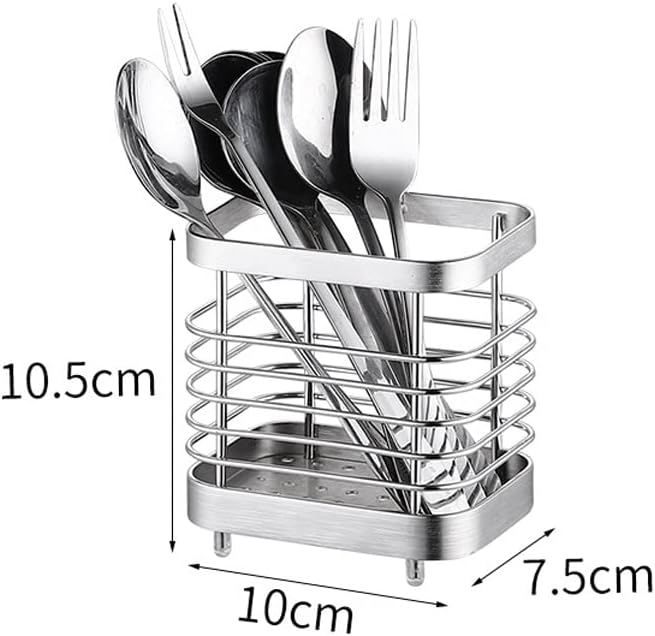 Cyrank Utensil Drying Rack Basket Holder, Stainless Steel Utensil Drying Rack, Flatware Silverware Caddie Holder Basket Organizer Draining Wall Mount No Drilling for Kitchen(S-silver)