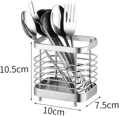 Cyrank Utensil Drying Rack Basket Holder, Stainless Steel Utensil Drying Rack, Flatware Silverware Caddie Holder Basket Organizer Draining Wall Mount No Drilling for Kitchen(S-silver)