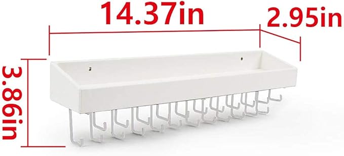Jewelry Organizer Necklace Holder with 23 Hooks, Wall Mounted Necklaces Bracelet Earrings Ring Holder Hanger with Shelf for Perfume Aesthetic Room Decor (White, 14.37 x 2.95 x 3.86 inches) - MK208C