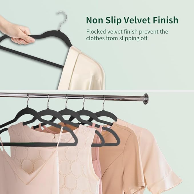 Stormix 36 Pack Velvet Hangers, 17.3 x 8.9 Inches Clothes Hangers, Non Slip Dresses Hangers with Shoulder Notches for Adult Black