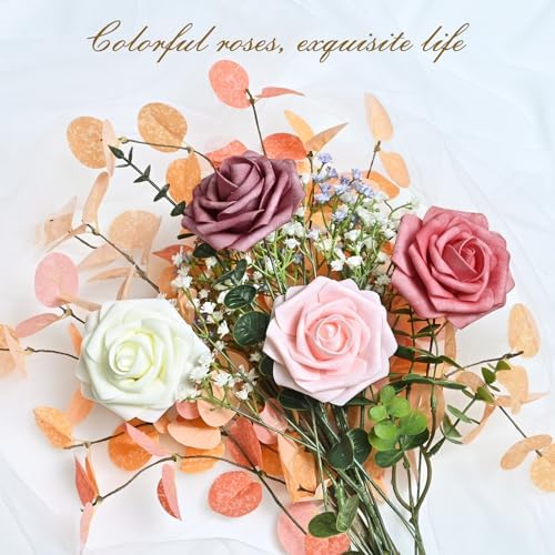 BLEUM CADE 16Pcs Artificial Flowers Fake Foam Roses with Stems for Wedding - Image 6