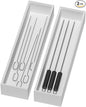 Lixple Bamboo Drawer Organizer, Narrow Silverware Organizer for Kitchen, Stackable Utensil Organizer, 2 Pcs Flatware Organizer for Drawer, Wooden Storage Box Tray (White, 12 X 3 X 2 Inch)