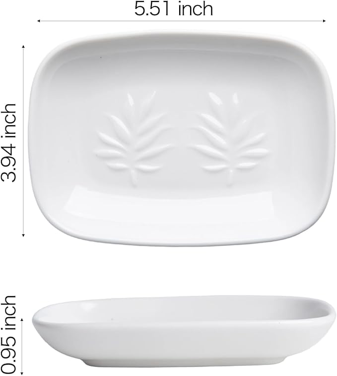 Ceramic Soap Dish for Bathroom and Kitchen, Non-Slip Bar Soap Holder with Fast Drain Design, Soap Saver Tray for Sink, White