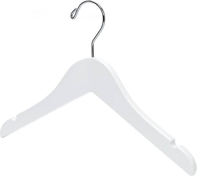 Quality 12 Inch White Kids Wooden Hangers - 80 Pack Children Hangers with Multifunctional Notches & 360 Degree Swivel Chrome Hook - Kid Coat Hangers for Clothes Size 8 and Smaller (White, 80)