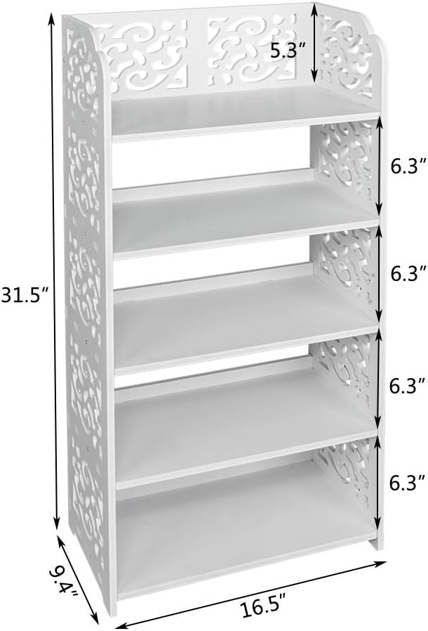 5 Tier Wood-Plastic Board Shoe Racks,Narrow Vertical Shoes Rack,Freestanding Shoe Organizer Shelf,Shoe Rack Storage Organizer,with Shelves,for Closet, Entryway, Front Door Entrance, Hallway (White)