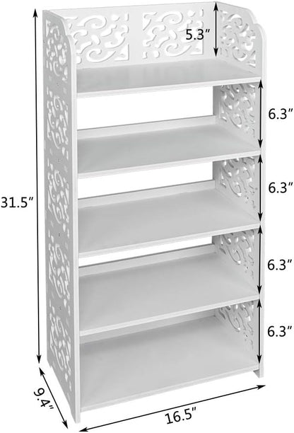 5 Tier Wood-Plastic Board Shoe Racks,Narrow Vertical Shoes Rack,Freestanding Shoe Organizer Shelf,Shoe Rack Storage Organizer,with Shelves,for Closet, Entryway, Front Door Entrance, Hallway (White)