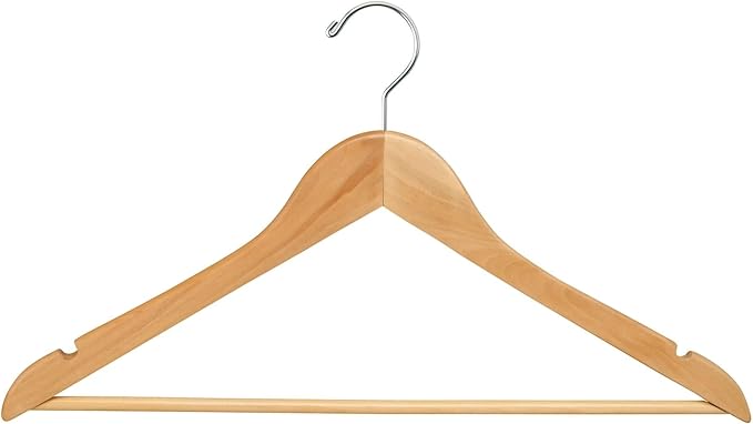 Econoco Commercial Flat Wooden Hangers, 17 Inch with Chrome Hook and Wooden Bar, Durable Clothing Hangers, Pack of 100, Natural