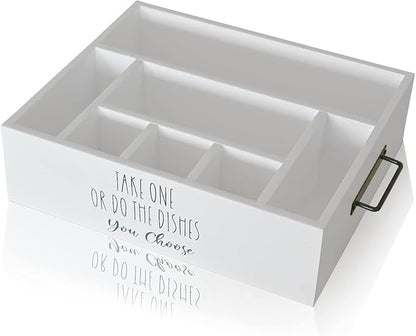 Paper Plate Holder, Plastic Silverware Caddy, Plastic Utensil Dispenser for Party Buffet Camping BBQ, Disposable Spoon Fork Knives Dish Cup Napkin Storage Organizer for Kitchen Counter (White)