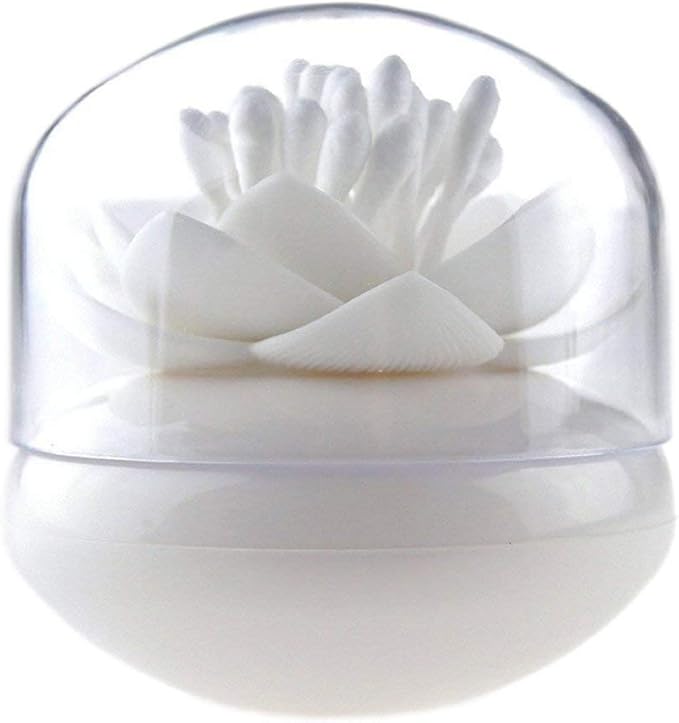 Bloss Lotus Cotton Swab Holder Q-tip Holders Cottons Bud Holder Stylish Birthday Gift Cotton Swab Box Beauty Toothpicks Holder Toothpick Case – White