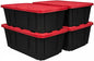 27 Gallon Large Storage Bin with Snap Lid, Heavy Duty Plastic Storage Container, Black and Red, 4 Pack