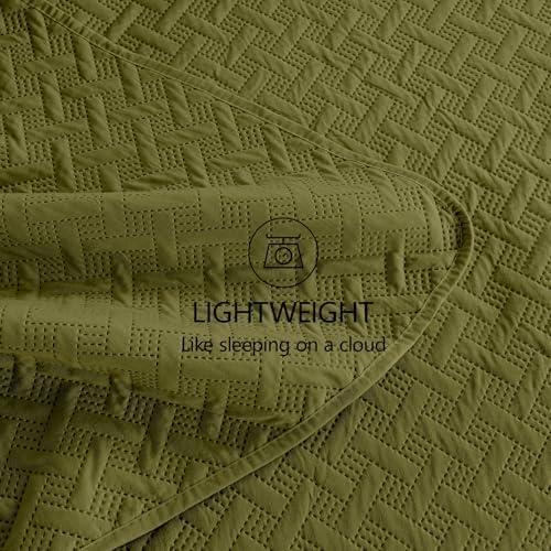 FLYMME Twin Quilt Set,Lightweight Olive Green Bedspreads,Basket Weave Pattern,Ultra Soft Microfiber Bedspread Bed Coverlet 2 Pieces for All-Seasons (1 Quilt,1 Shams) - Image 6