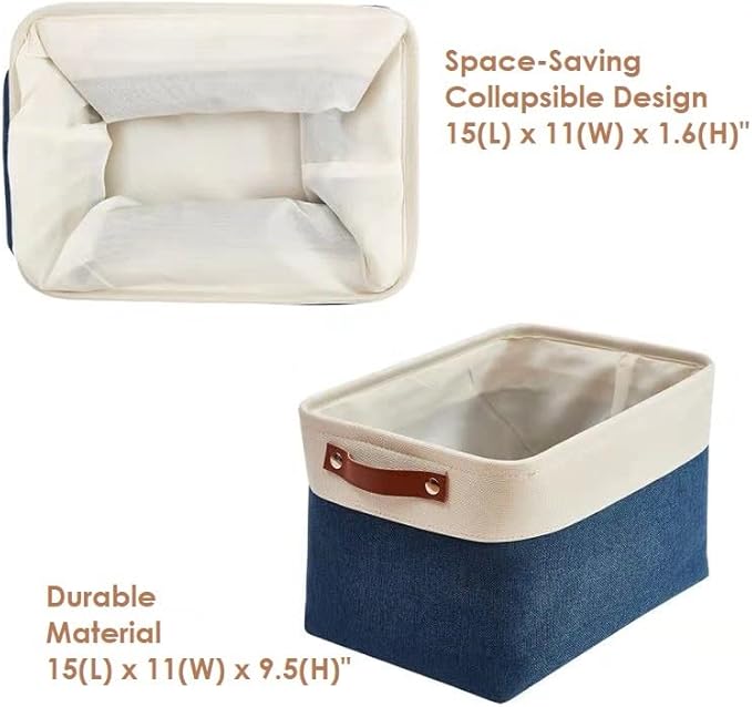 DECOMOMO Storage Bins, Large Fabric Storage Baskets for Shelves, Decorative Linen Closet Organizer, 15 x 11 x 9.5 inches (Navy Blue & White, 4 Pack)
