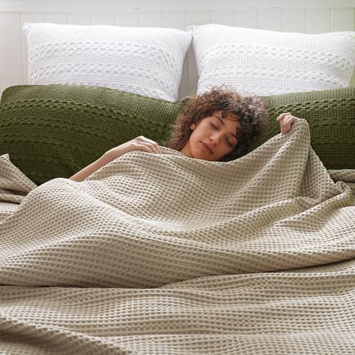 PHF 100% Cotton Waffle Pillow Shams Queen Size, 2 Pack 20" x 30" Soft Skin-Friendly Pillowcases, No Filling, Aesthetic Woven and Breathable Waffle Weave Pillow Case Covers for Bed, Capulet Olive - Image 2