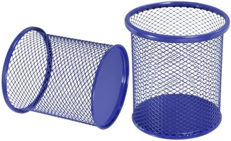 uxcell 2Pcs Mesh Pencil Holder, Metal Pen Cup Desk Organizer Makeup Brush Cup Holder for Home, Office, Classroom(Blue) by uxcell